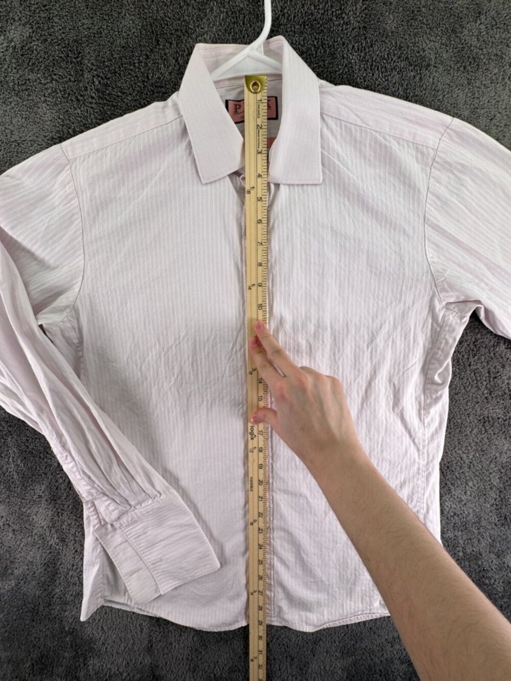 Thomas Pink Long Sleeve Button Up Shirt Men Pink Striped Size 16 Slim Fit Woven - Picture 2 of 13